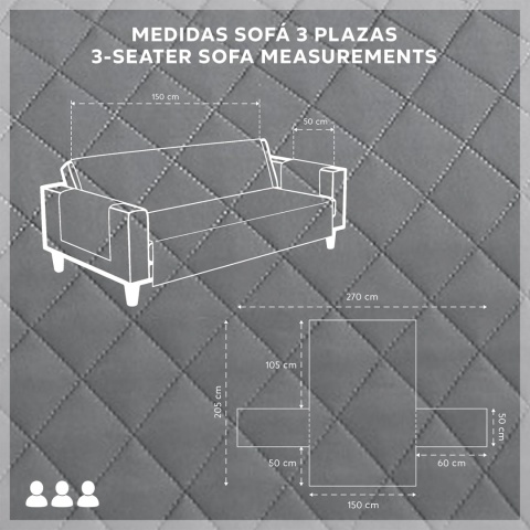 Textilhome - Pokrowiec na sofę MALU, 3 Osobowa, Dwustronny