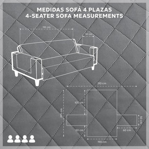 Textilhome - Pokrowiec na sofę MALU, 4 Osobowa, Dwustronny