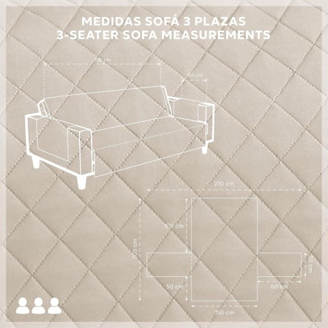 Textilhome - Pokrowiec na sofę MALU, 3 Osobowa, Dwustronny