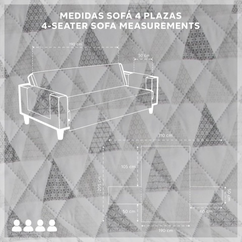 Textilhome - Pokrowiec na sofę MALU, 4 Osobowa, Dwustronny