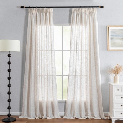 Zasłony MIULEE beżowe, wygląd lnu, zestaw 2 szt 140 x 225 cm