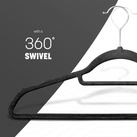 Zestaw 30 Czarnych Wieszaków Welurowych - Ultracienkie Antypoślizgowe Mocne