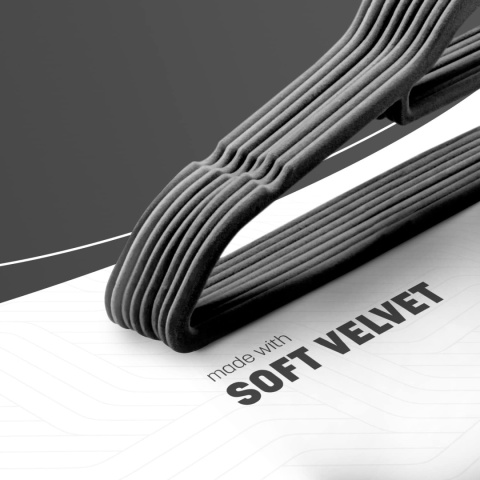 Zestaw 30 Czarnych Wieszaków Welurowych - Ultracienkie Antypoślizgowe Mocne