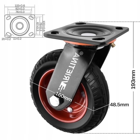 4 Sztuki wytrzymałych kół transportowych 160 mm z hamulcem gumowe 1000kg