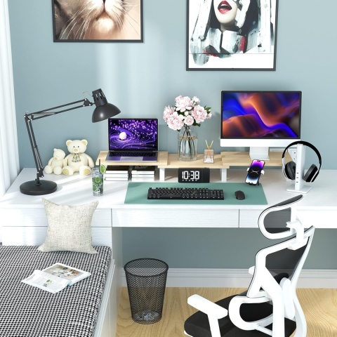 Aothia Duży stojak na monitor Drewniany stojak pd laptopa Biały