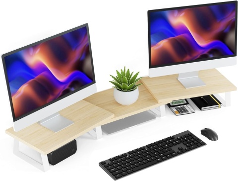 Aothia Duży stojak na monitor Drewniany stojak pd laptopa Biały