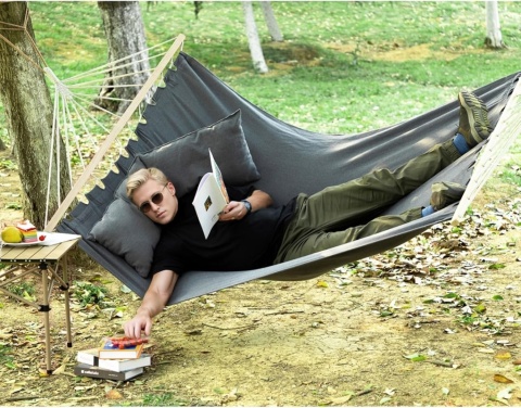 BEJOY Podwójny hamak, hamak ogrodowy, z litego drewna