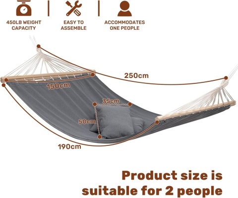 BEJOY Podwójny hamak, hamak ogrodowy, z litego drewna