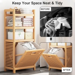 Bambusowy Wieszak Kosz na pranie 118x39x30cm