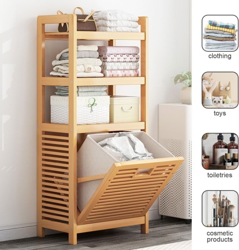 Bambusowy Wieszak Kosz na pranie 118x39x30cm