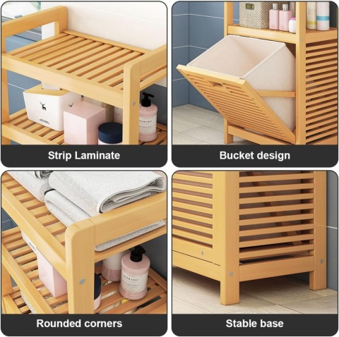 Bambusowy Wieszak Kosz na pranie 118x39x30cm