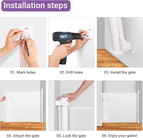 Bramka ochronna na schody wysuwana, 0-140 cm.