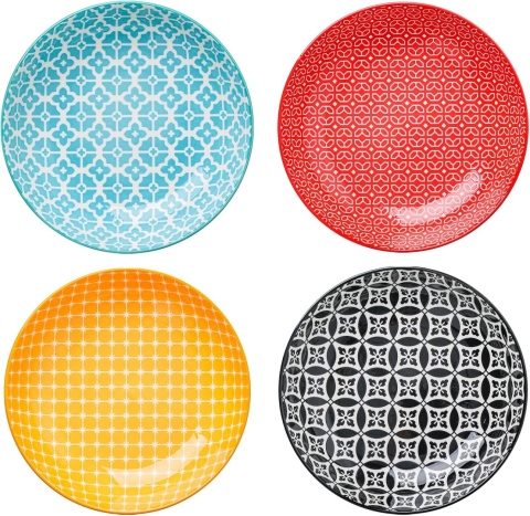 DOWAN miski porcelanowe do makaronu, sałatek i zupy, 21,5 cm, zestaw 4 sztuk