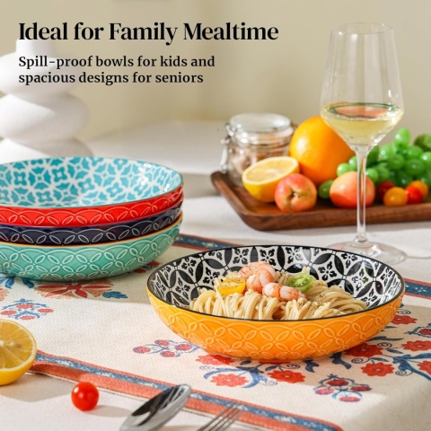 DOWAN miski porcelanowe do makaronu, sałatek i zupy, 21,5 cm, zestaw 4 sztuk