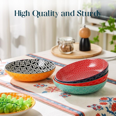 DOWAN miski porcelanowe do makaronu, sałatek i zupy, 21,5 cm, zestaw 4 sztuk