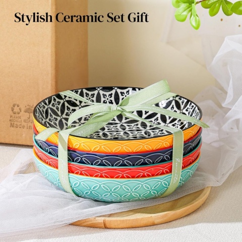 DOWAN miski porcelanowe do makaronu, sałatek i zupy, 21,5 cm, zestaw 4 sztuk