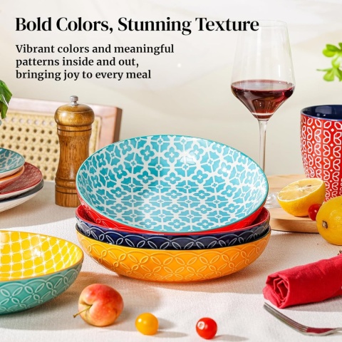 DOWAN miski porcelanowe do makaronu, sałatek i zupy, 21,5 cm, zestaw 4 sztuk