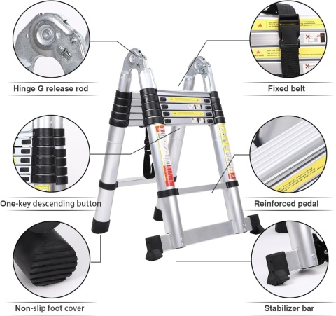DRABINA TELESKOPOWA PRZEGUBOWA ALUMINIOWA 5m 150kg