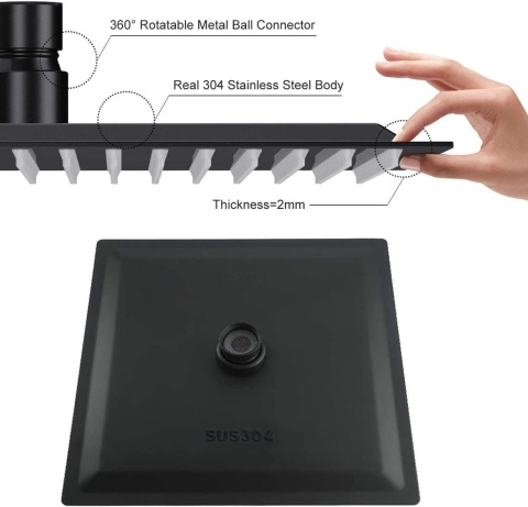 Deszczownica prysznicowa 40x40 cm czarna BLACK czarny mat KWADRATOWA slim