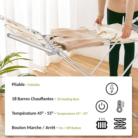 FISHTEC - Elektryczna składana suszarka na pranie z aluminium – podgrzewana