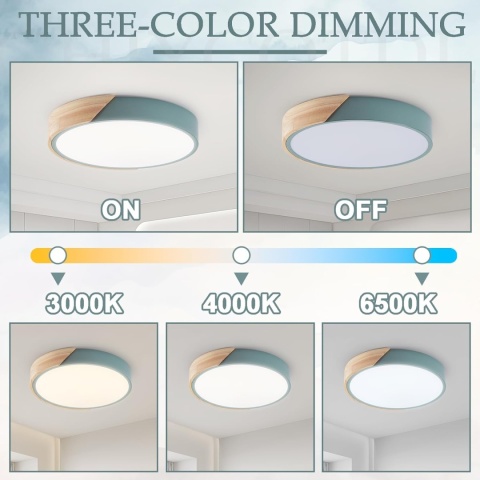 GHiycotdl Lampa sufitowa LED, drewniana, 40 cm, ściemniana, (zielona, 40 cm)