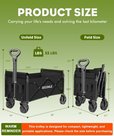 Składany wózek z kółkami, składany wózek o pojemności 100 l