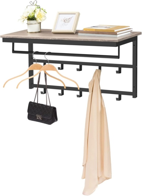 Półka ścienna duży wieszak na ubrania 10 haków szyna rustykalny loft