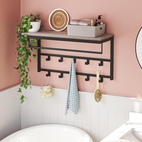 Półka ścienna duży wieszak na ubrania 10 haków szyna rustykalny loft