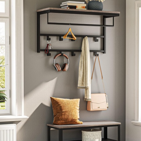 Półka ścienna duży wieszak na ubrania 10 haków szyna rustykalny loft