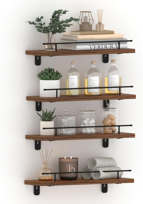 HORLIMER Półka ścienna z drewnem i metalem 4 sztuki 40 cm