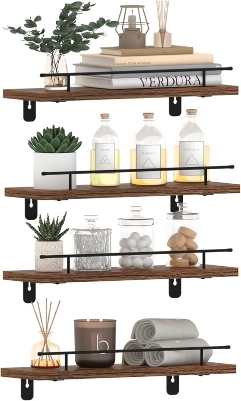 HORLIMER Półka ścienna z drewnem i metalem 4 sztuki 40 cm