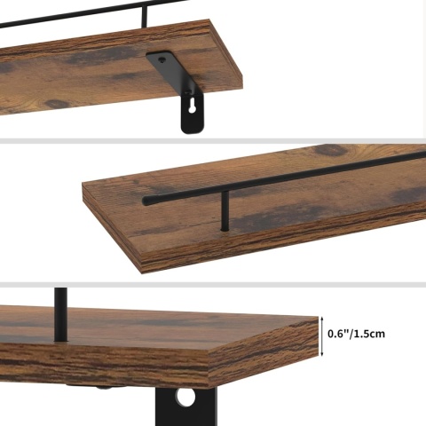 HORLIMER Półka ścienna z drewnem i metalem 4 sztuki 40 cm