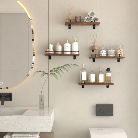 HORLIMER Półka ścienna z drewnem i metalem 4 sztuki 40 cm