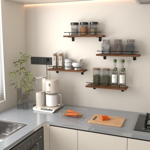 HORLIMER Półka ścienna z drewnem i metalem 4 sztuki 40 cm