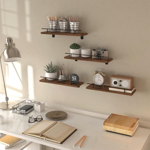 HORLIMER Półka ścienna z drewnem i metalem 4 sztuki 40 cm
