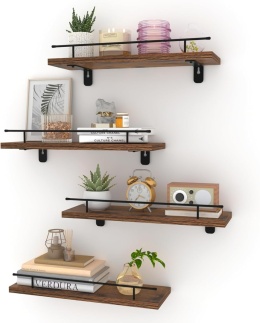 HORLIMER Półka ścienna z drewnem i metalem 4 sztuki 40 cm