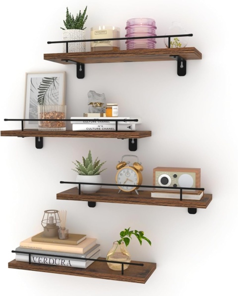 HORLIMER Półka ścienna z drewnem i metalem 4 sztuki 40 cm