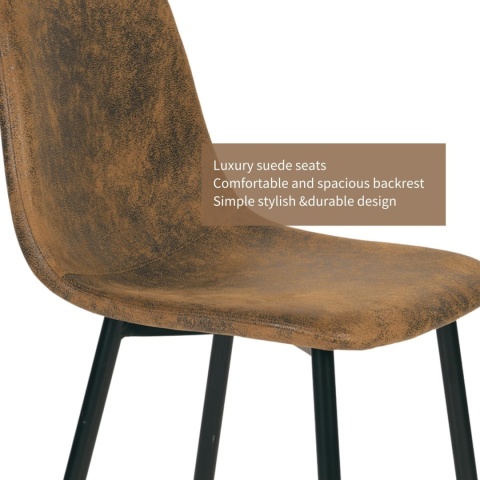 Homy Casa Zestaw 4 zamszowych krzeseł do jadalni, z metalowymi nogami