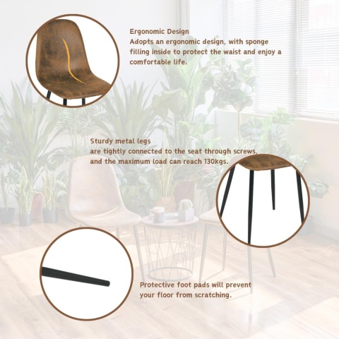 Homy Casa Zestaw 4 zamszowych krzeseł do jadalni, z metalowymi nogami