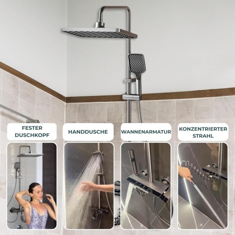 INEX EUROPA Kwadratowa deszczownica z armaturą, kompletny zestaw