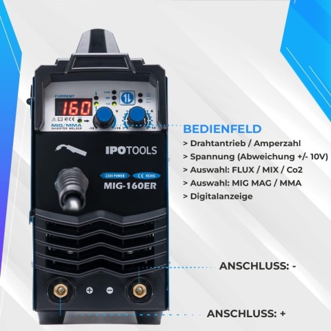 IPOTOOLS MIG-160ER spawarka MIG MAG - Spawarka MIG z 160A 230V IGBT