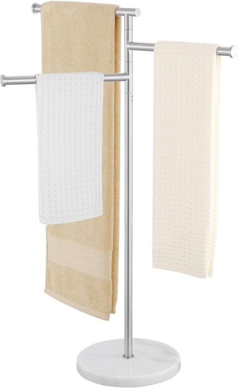 KES wieszak na ręczniki łazienkowe 3 drążki- srebrny marmurowa podstawa