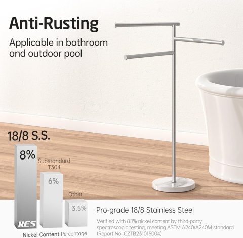 KES wieszak na ręczniki łazienkowe 3 drążki- srebrny marmurowa podstawa