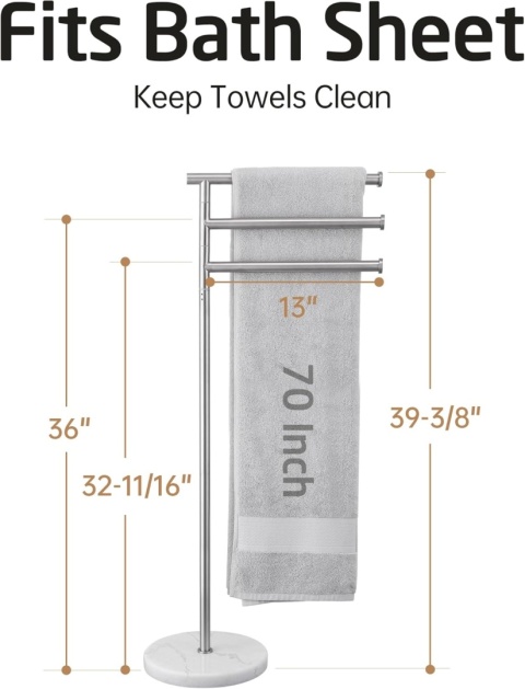 KES wieszak na ręczniki łazienkowe 3 drążki- srebrny marmurowa podstawa