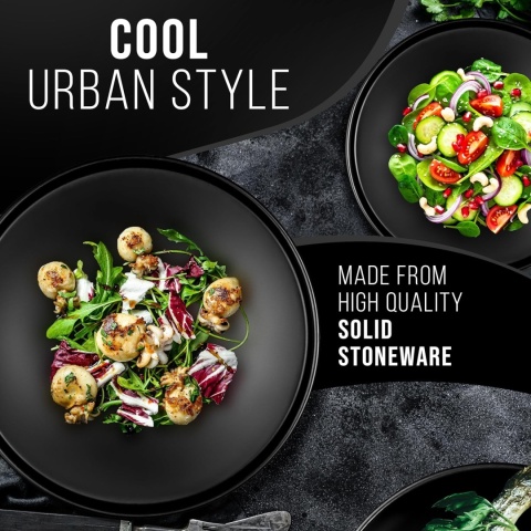 Manhattan Czarny zestaw naczyń dla 6 osób, 24-częściowy, z kamionki