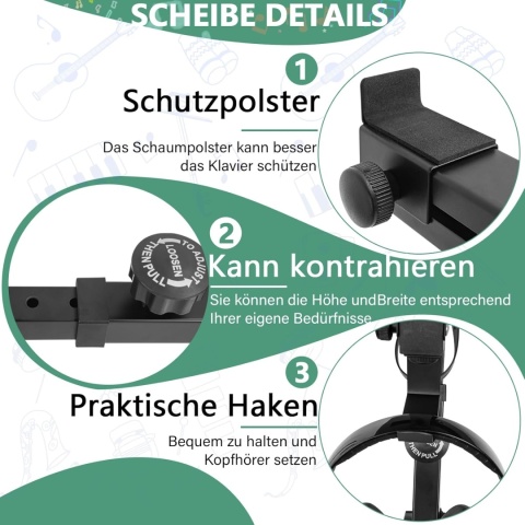 OUUTMEE Stojak na klawiaturę, kółka, stojak regulowany, z szyną ślizgową