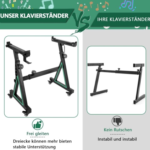 OUUTMEE Stojak na klawiaturę, kółka, stojak regulowany, z szyną ślizgową