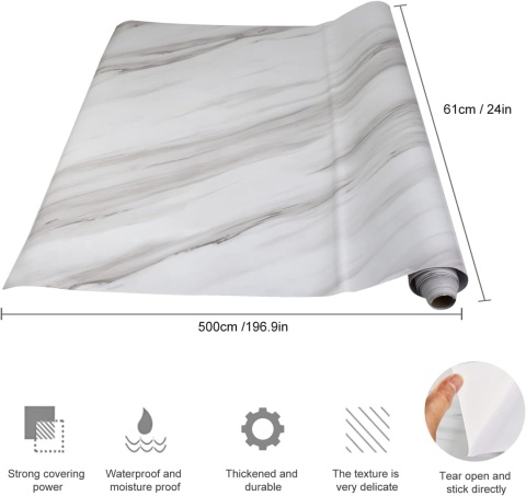 Okleina folia dekoracyjna 500 x 60 cm samoprzylepna Surmounty marmur