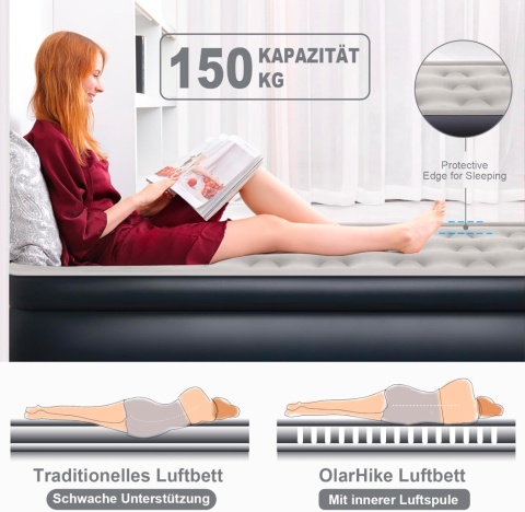 OlarHike Łóżko dmuchane dla 1 osoby z wbudowaną pompką elektryczną