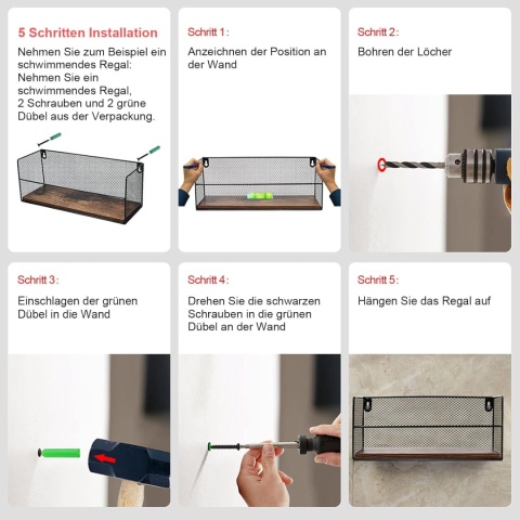 PÓŁKI ŚCIENNE HORLIMER 3 szt. czarne metal + drewno, styl rustykalny